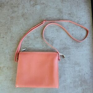 Rialto Leather Crossbody Purse Coral Pink Zip Up Accordion Style Small Bag